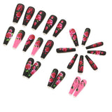24pcs/Set Matte Frosted Pink Floral Press-On Nails