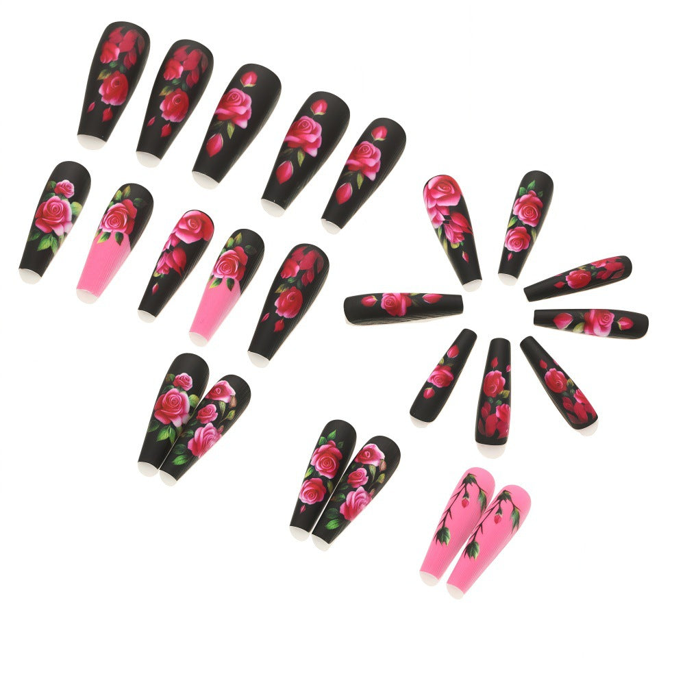 24pcs/Set Matte Frosted Pink Floral Press-On Nails