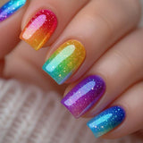24pcs/Set Purple Gradient with Fine Glitter Press-On Nails
