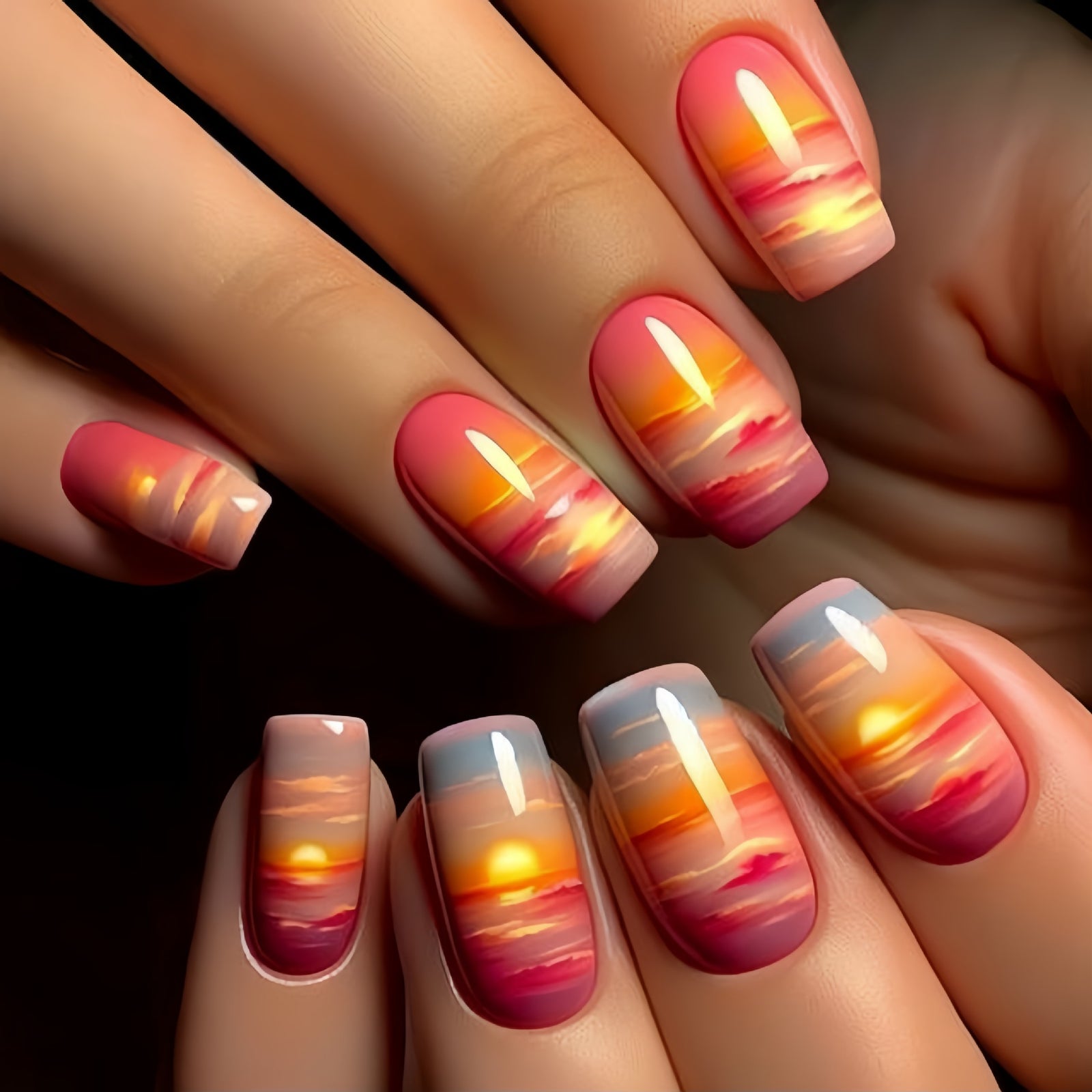 24pcs/Set Sunset Clouds Press-On Nails