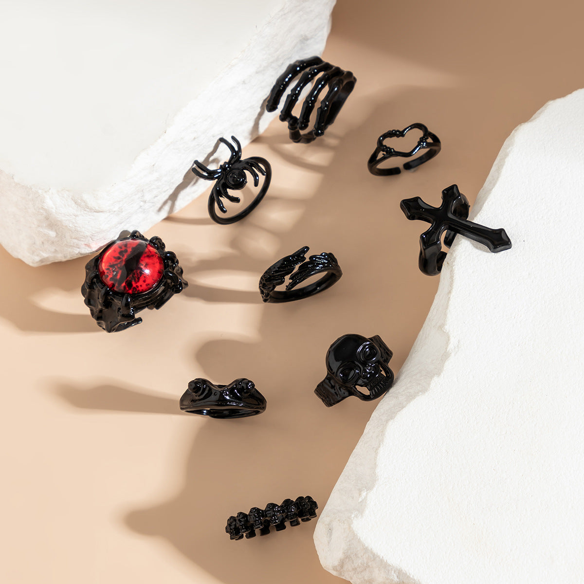 8pcs/Set Halloween Gothic Punk Adjustable Ring Set
