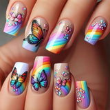 24pcs/Set Rainbow Butterfly Press-On Nails