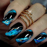 24pcs/Set Black and Blue Ombre with Irregular Lines Press-On Nails