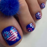 24pcs/Set Flag-Inspired Floral Stripes Press On Toe Nails