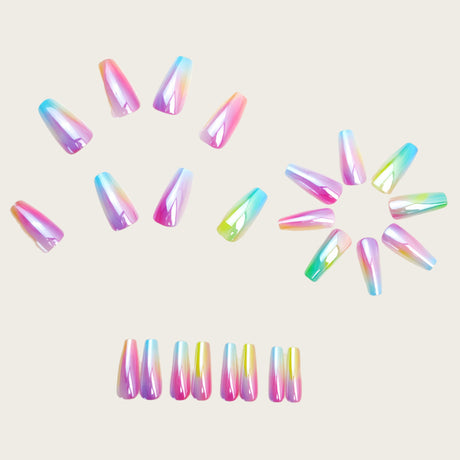 24pcs/Set Rainbow Aurora Chrome Press-On Nails