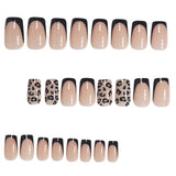 24pcs/Set Black Leopard Print French Press-On Nails