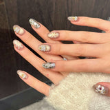 (Handmade) 10pcs/Set Champagne Glitter Firework Pearl Press-On Nails