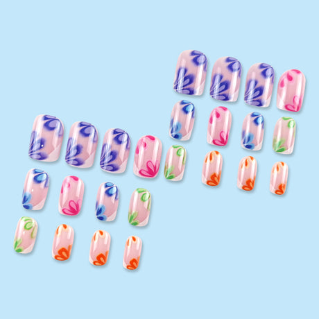24pcs/Set Multicolored Floral French Tips Press-On Nails