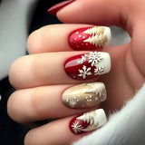 24pcs/Set Red Christmas Snowflake & Tree Press-On Nails