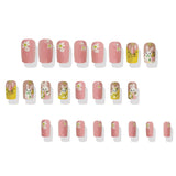24pcs/Set Pink & Yellow Bunny with Easter Eggs and Tulips Press-On Nails