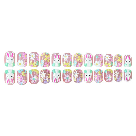 24pcs/Set Floral Bunny Short Press-On Nails