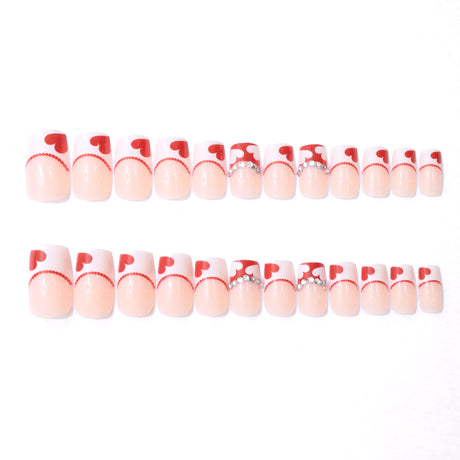 24pcs/Set Valentine’s Heart Rhinestones Press-On Nails