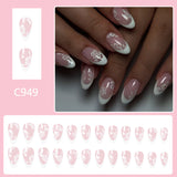 24pcs/Set White French Floral Press-On Nails
