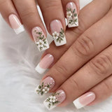 24pcs/Set White French Floral Press-On Nails