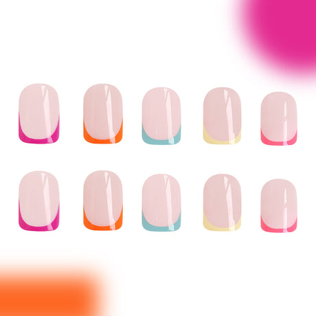 24pcs/Set Colorful French Short Press On Nails