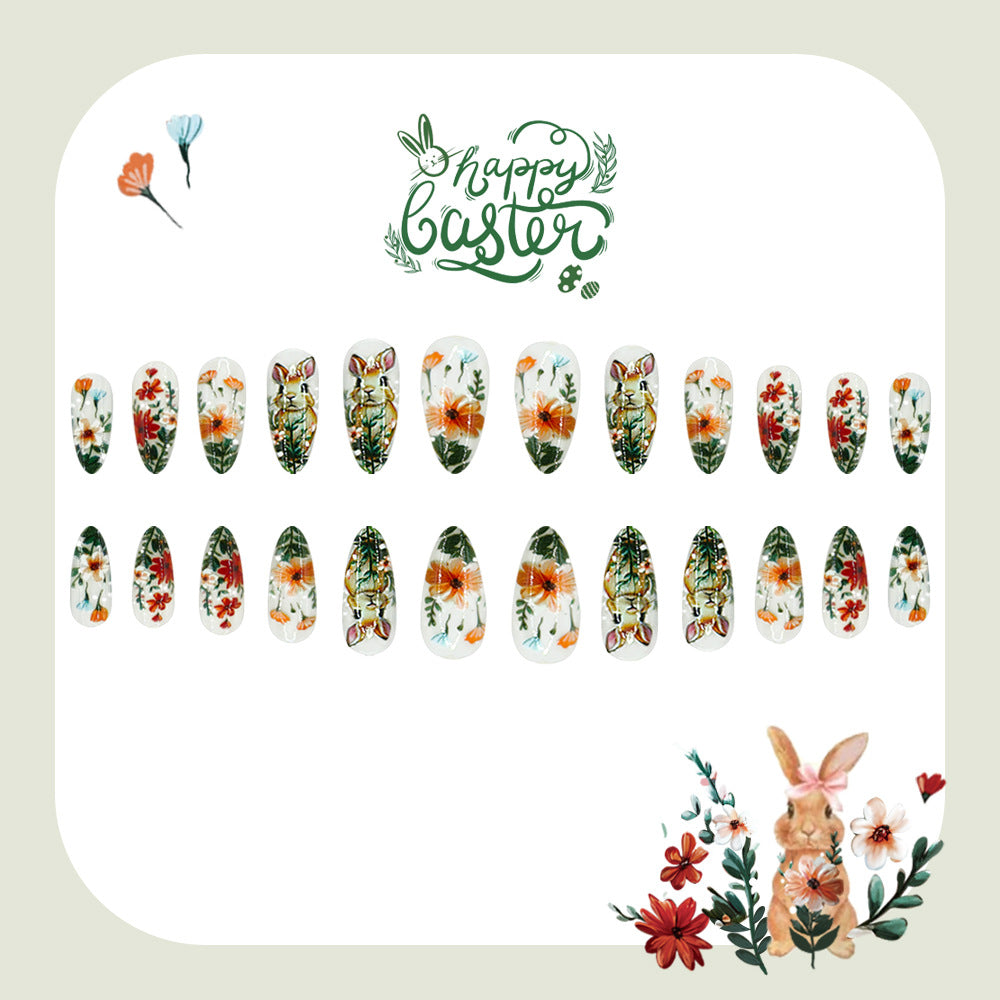24pcs/Set Bunny & Flowers Press-On Nails