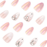 24pcs/Set White Gradient Sparkle Short Almond Press-On Nails