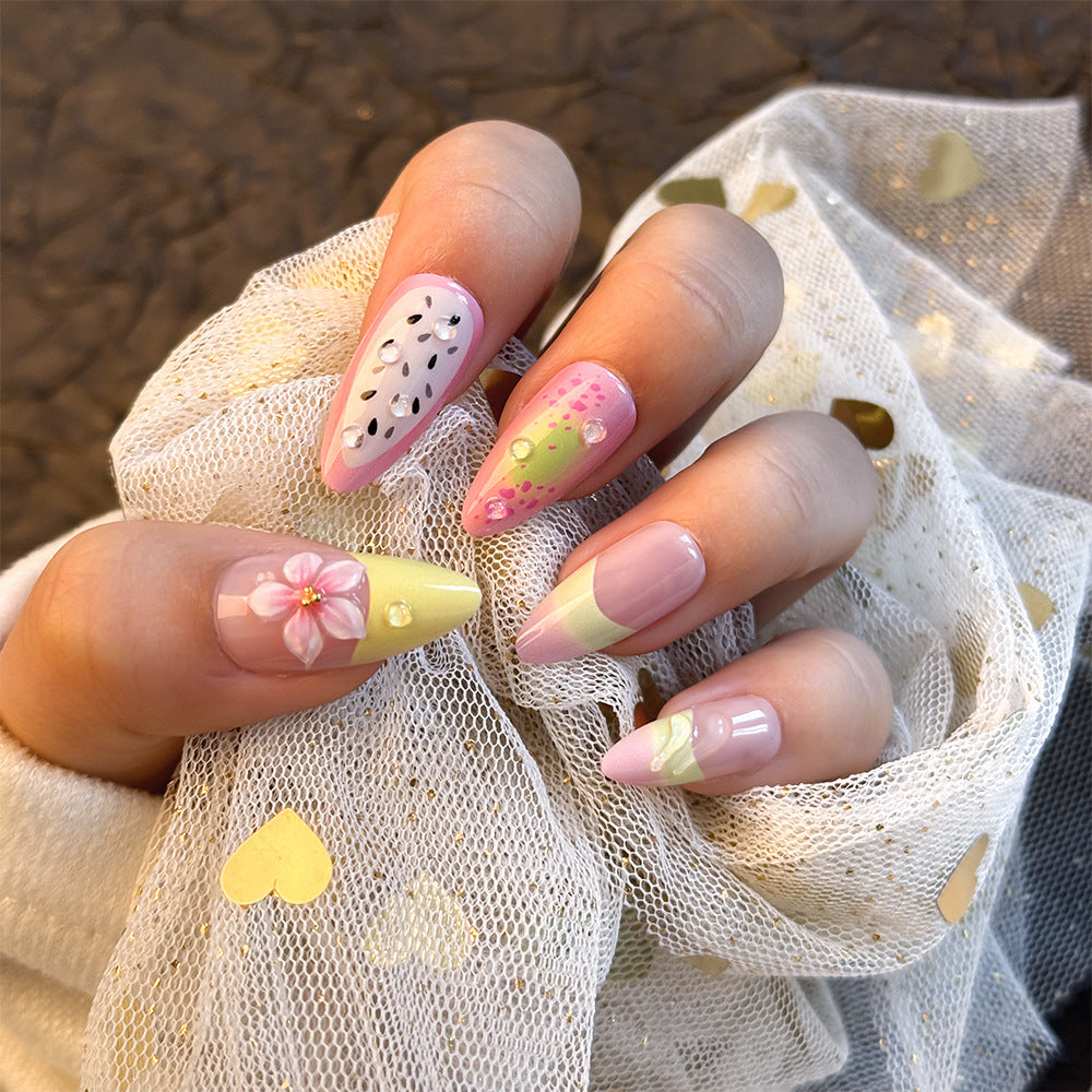 24pcs/Set French Lemon Blossoms Press-On Nails