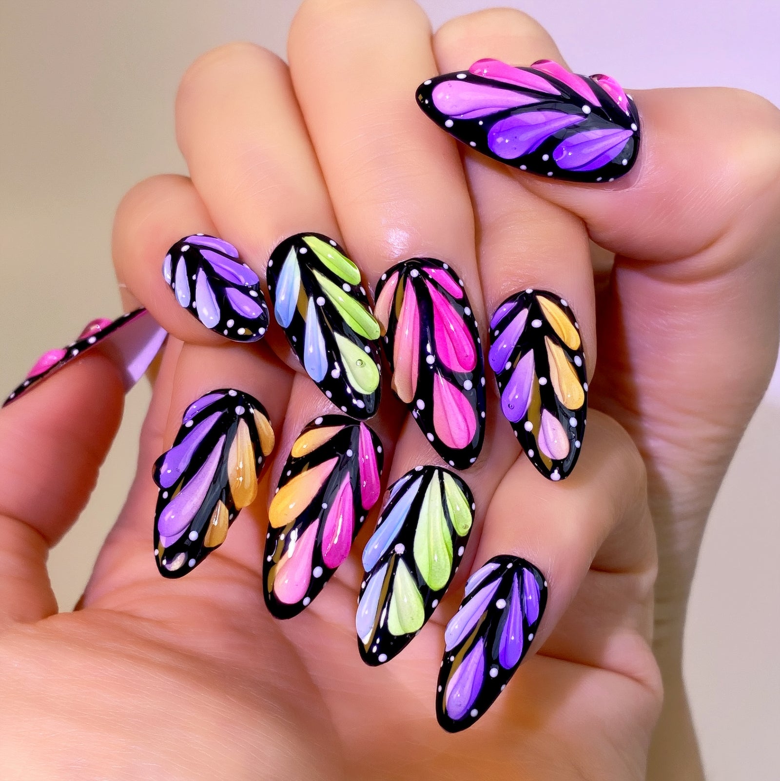 (Handmade) 10pcs/Set Multicolor 3D Butterfly Press-On Nails