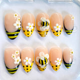 (Handmade) 10pcs/Set 3D Bumblebee Flower Press on Nails