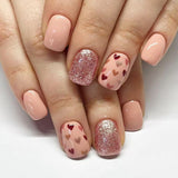 24pcs/Set Nude Glitter Heart Short Press-On Nails