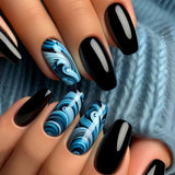 24pcs/Set Blue Ombre Black Press-On Nails