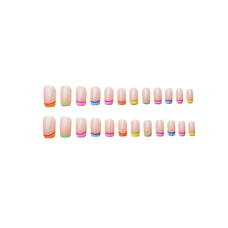 24pcs/Set Colorful French Tips Short Press-On Nails