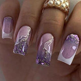 24pcs/Set Sparkling Taro Purple French Tip Press-On Nails