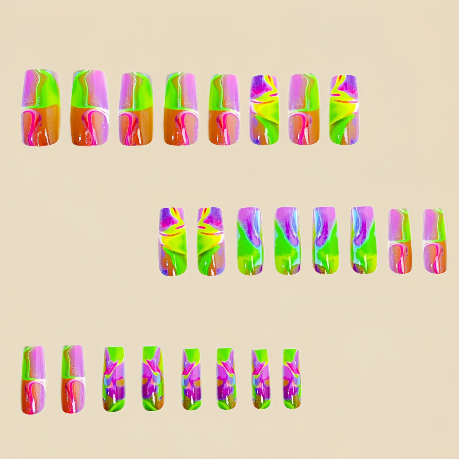 24pcs/Set Green Ombre Shiny Press-On Nails