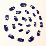 24pcs/Set Dark Blue Small Flowers Press-On Nails