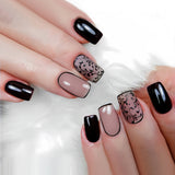 24pcs/Set Black Striped French Press-On Nails