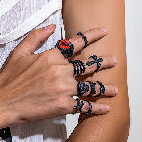8pcs/Set Halloween Gothic Punk Adjustable Ring Set