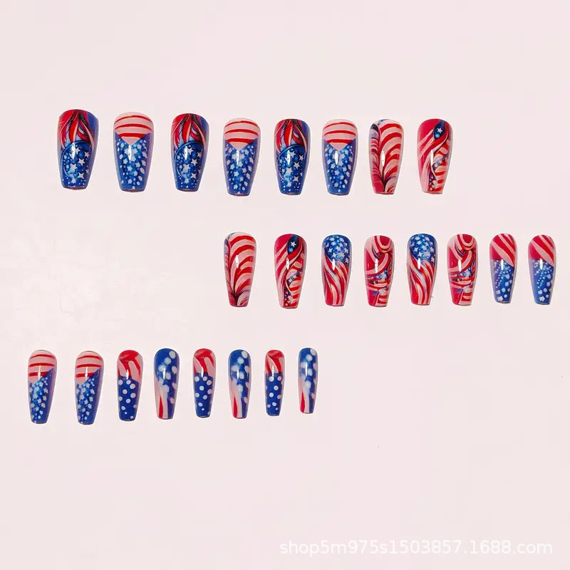 24pcs/Set Feathers, Stars & Stripes Press-On Nails