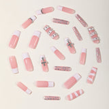 24pcs/Set White French Tips with Silver Leopard Press-On Nails