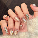 (Handmade) 10pcs/Set Champagne Glitter Firework Pearl Press-On Nails