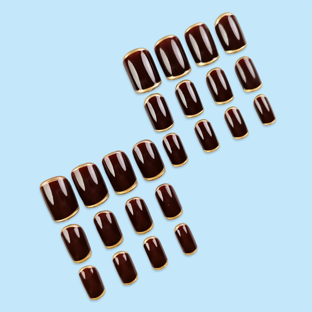 24pcs/Set Brown Solid Color French Press-On Nails