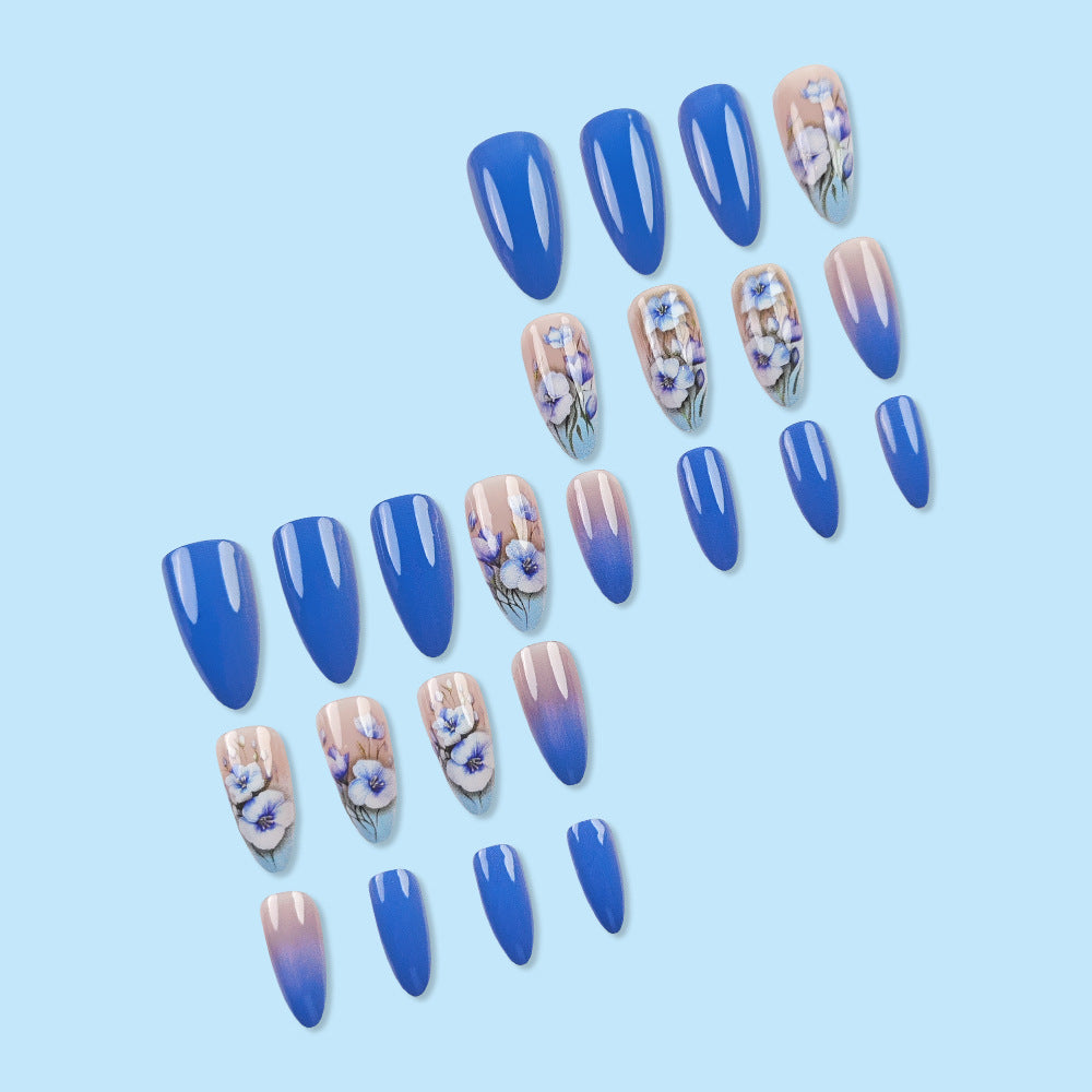 24pcs/Set Lily Symbolism Blue Gradient Press-On Nails