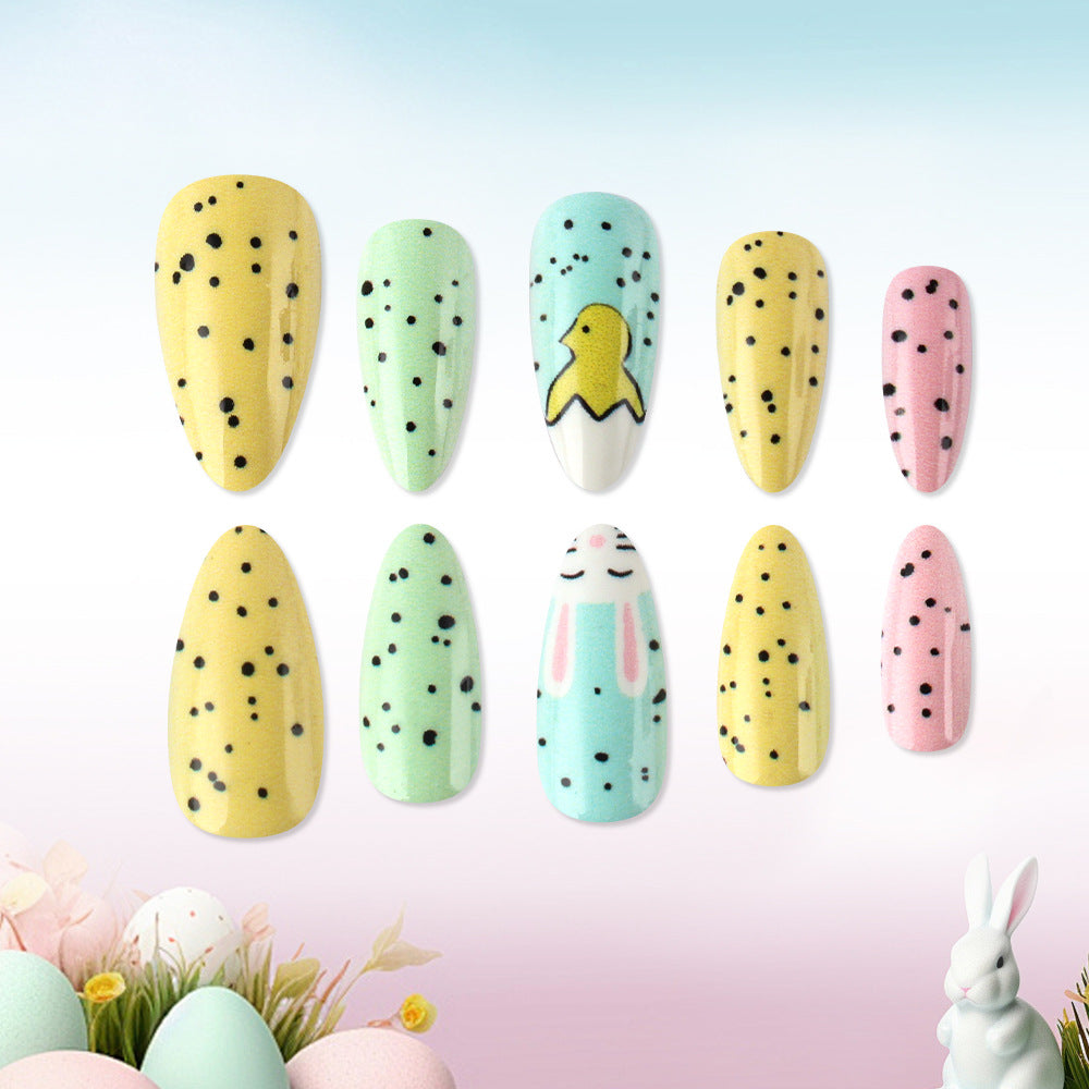 24pcs/Set Eggshell Cute Bunny Press-On Nails