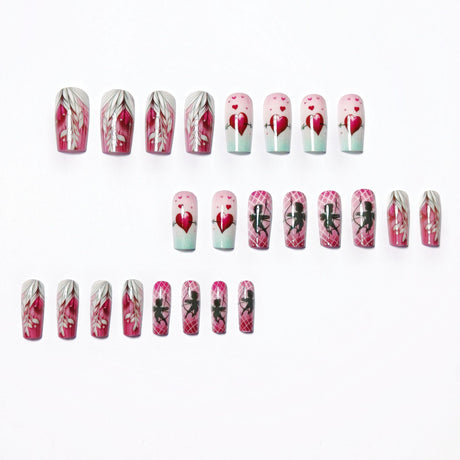 24pcs/Set Red Heart Cupid Press-On Nails