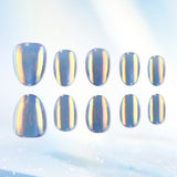 24pcs/Set Gray-Blue Aurora Cat Eye Press-On Nails