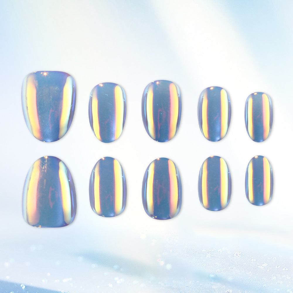24pcs/Set Gray-Blue Aurora Cat Eye Press-On Nails