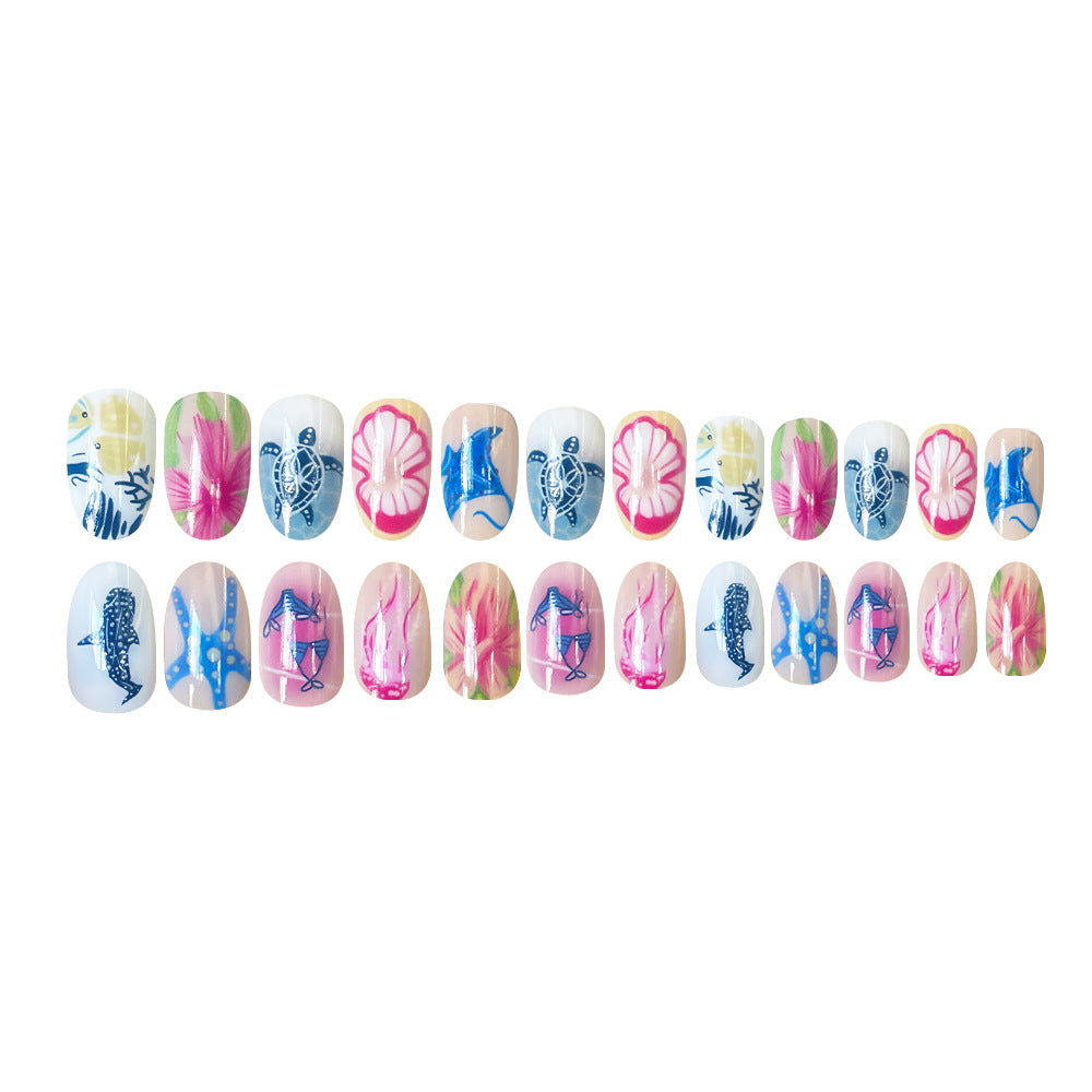 24pcs/Set Colorful Ocean Sea Turtle Swimsuit Press-On Nails