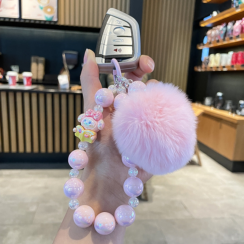 Cute Pom Pom Hand-Painted Beaded Keychain & Phone Strap