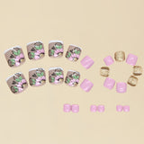 24pcs/Set Fresh Green Leaves & Red Press On Toe Nails