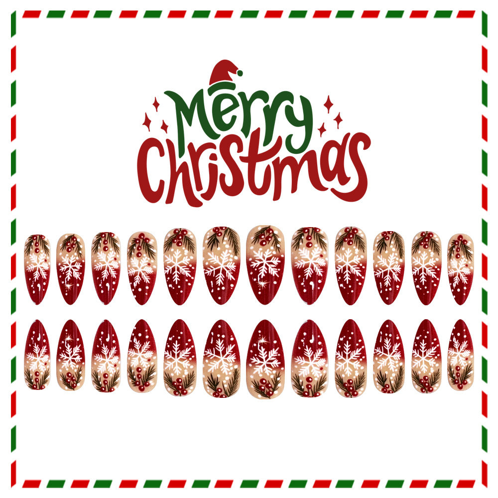 24pcs/Set Christmas Red Snowflake Press-On Nails