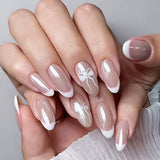24pcs/Set White French Tips with Rhinestone Bow Press-On Nails