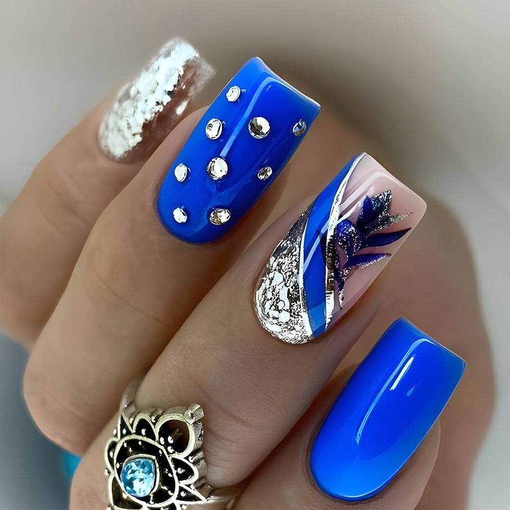 24pcs/Set Blue Shining Press-On Nails