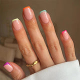 24pcs/Set Colorful French Short Press On Nails