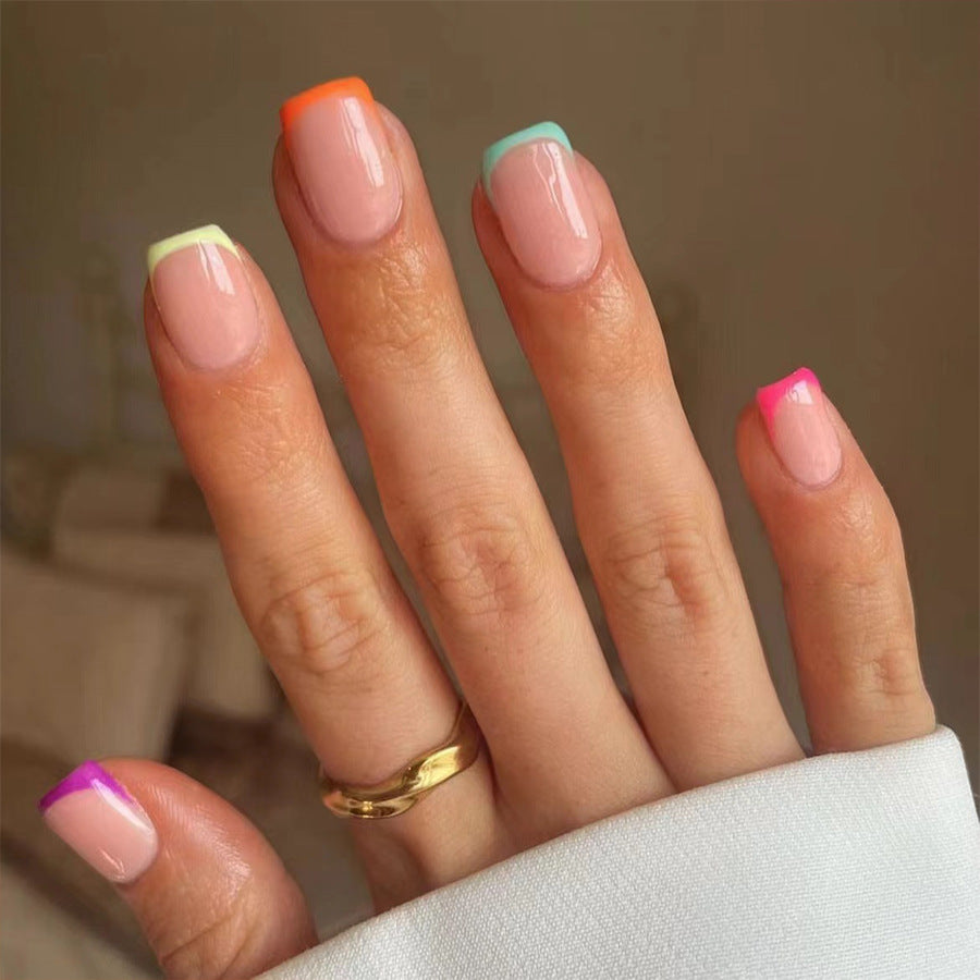 24pcs/Set Colorful French Short Press On Nails