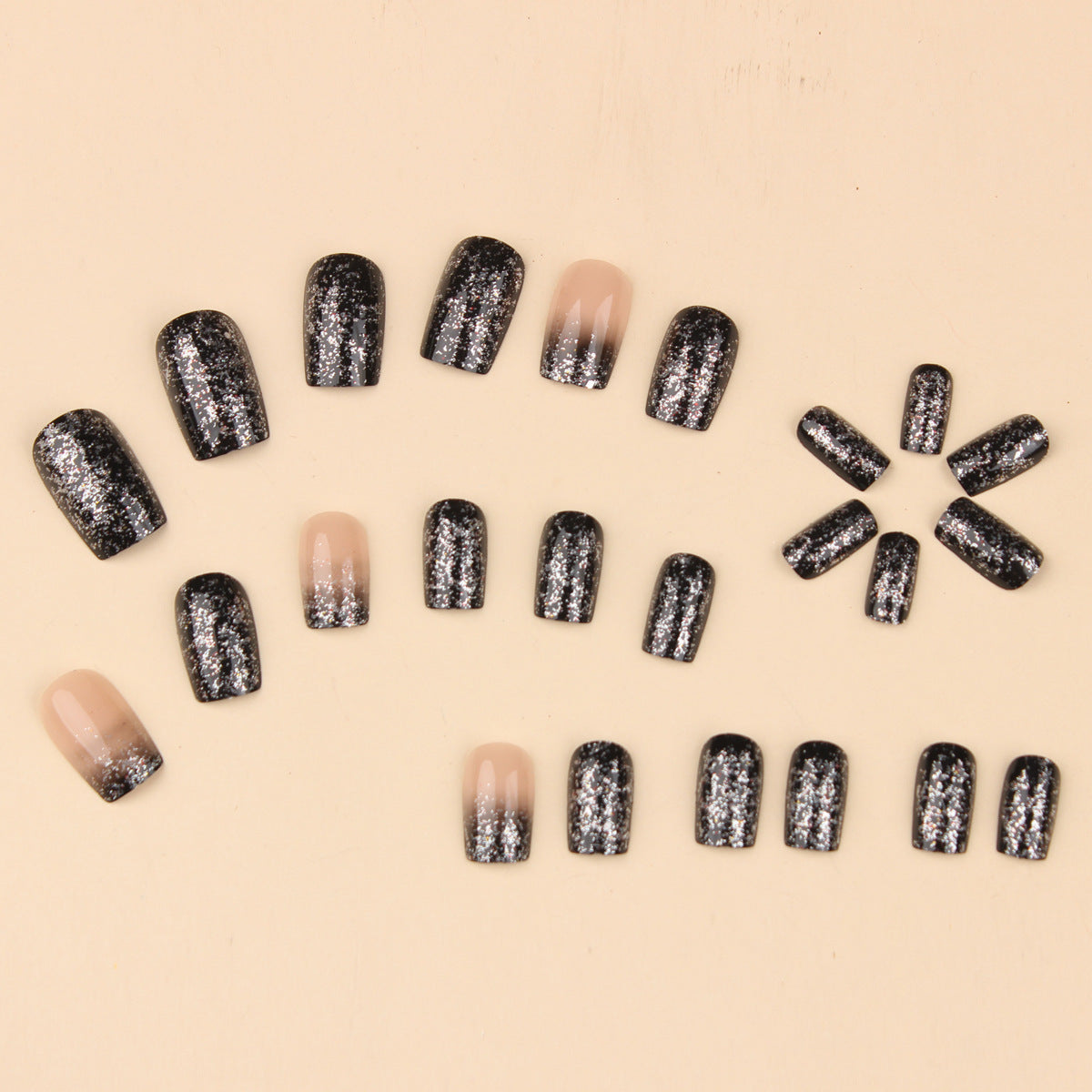 24pcs/Set Ultra Glitter Pink to Black Gradient Press-On Nails